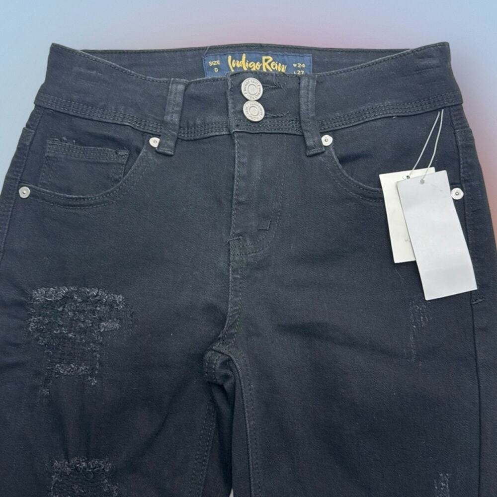 INDIGO REIN Women’s 0 Black Distressed ANKLE MID RISE Jeans